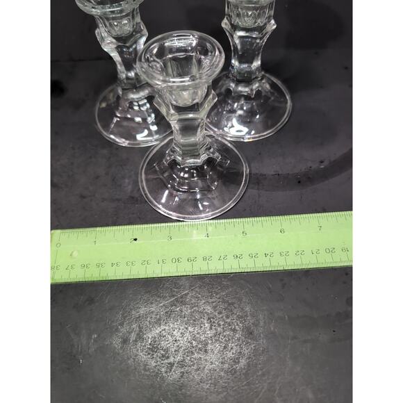 Glass Candlestick Set of 3, Pillar Candleholders, Holders, Vintage Table Decor - Picture 9 of 9